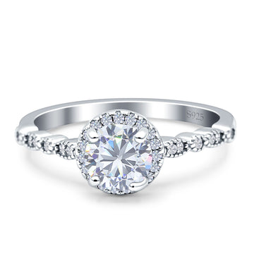 Halo Round Engagement Ring Cubic Zirconia 925 Sterling Silver Wholesale